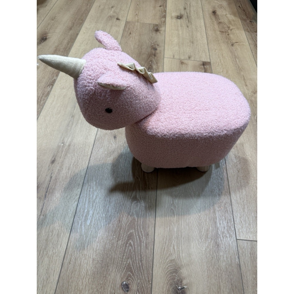 Pink Unicorn Kids Stool Ottoman Plush Animal Seat Nursery Decor Footstool Toy - Picture 2 of 10